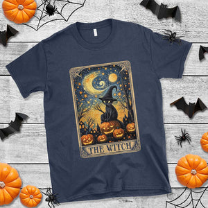 Black Cat Witch T Shirt The Witch Tarot Card Starry Night Spooky Halloween TS09 Navy Print Your Wear