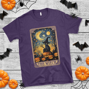 Black Cat Witch T Shirt The Witch Tarot Card Starry Night Spooky Halloween TS09 Purple Print Your Wear