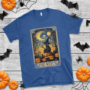 Black Cat Witch T Shirt The Witch Tarot Card Starry Night Spooky Halloween TS09 Royal Blue Print Your Wear