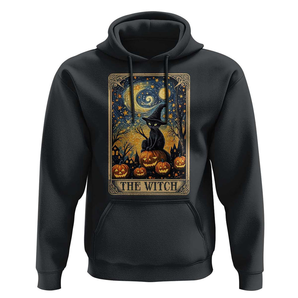 Black Cat Witch Hoodie The Witch Tarot Card Starry Night Spooky Halloween TS09 Black Print Your Wear