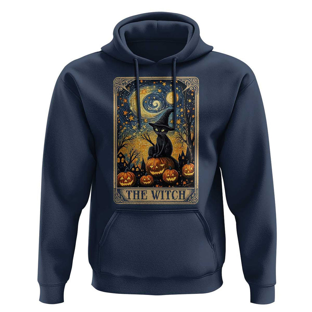 Black Cat Witch Hoodie The Witch Tarot Card Starry Night Spooky Halloween TS09 Navy Print Your Wear