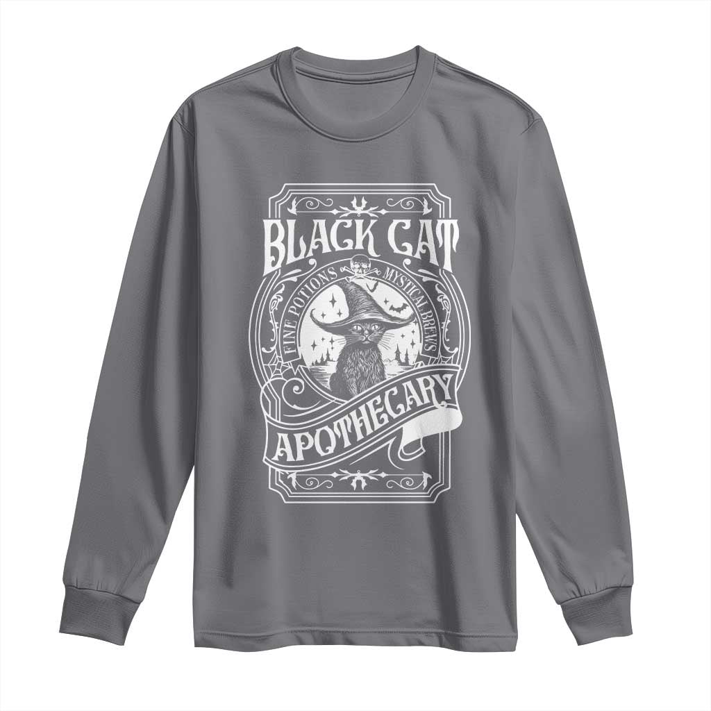 Black Cat Witch Long Sleeve Shirt Salem Apothecary Halloween TS09 Charcoal Print Your Wear