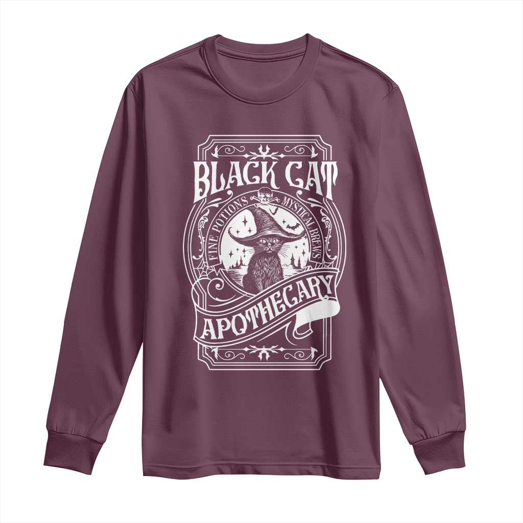 Black Cat Witch Long Sleeve Shirt Salem Apothecary Halloween TS09 Maroon Print Your Wear