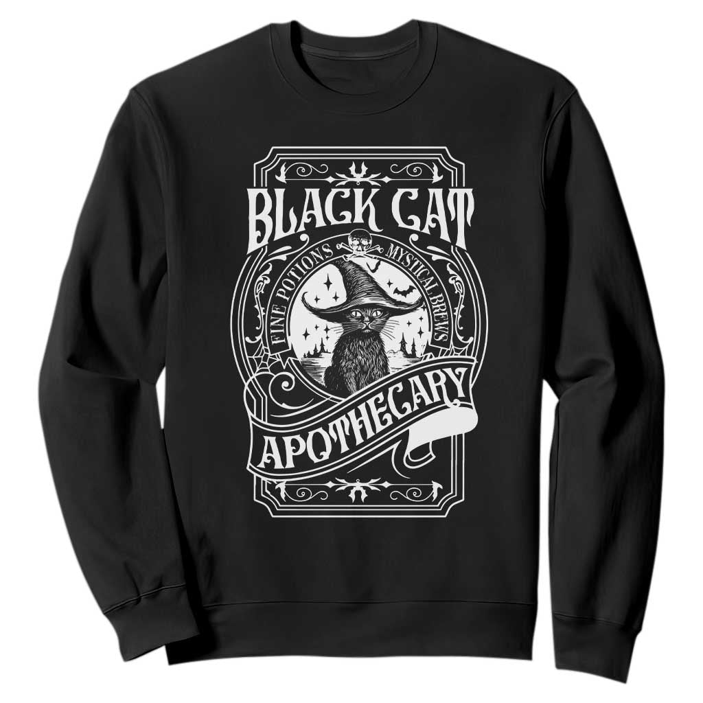 Black Cat Witch Sweatshirt Salem Apothecary Halloween TS09 Black Print Your Wear