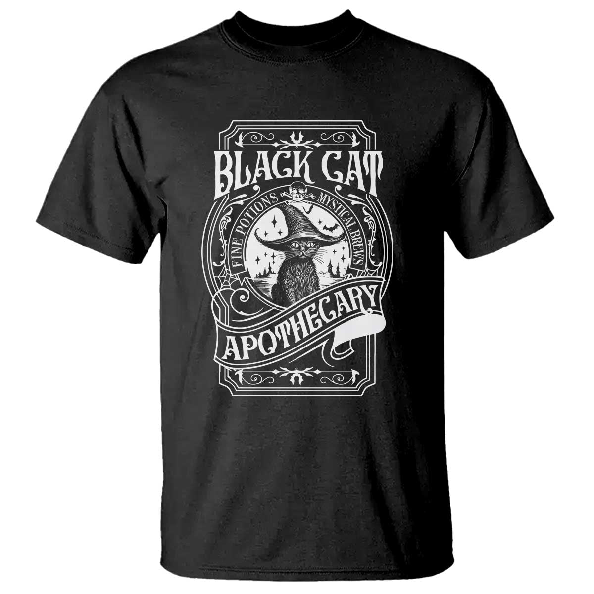 Black Cat Witch T Shirt Salem Apothecary Halloween TS09 Black Print Your Wear