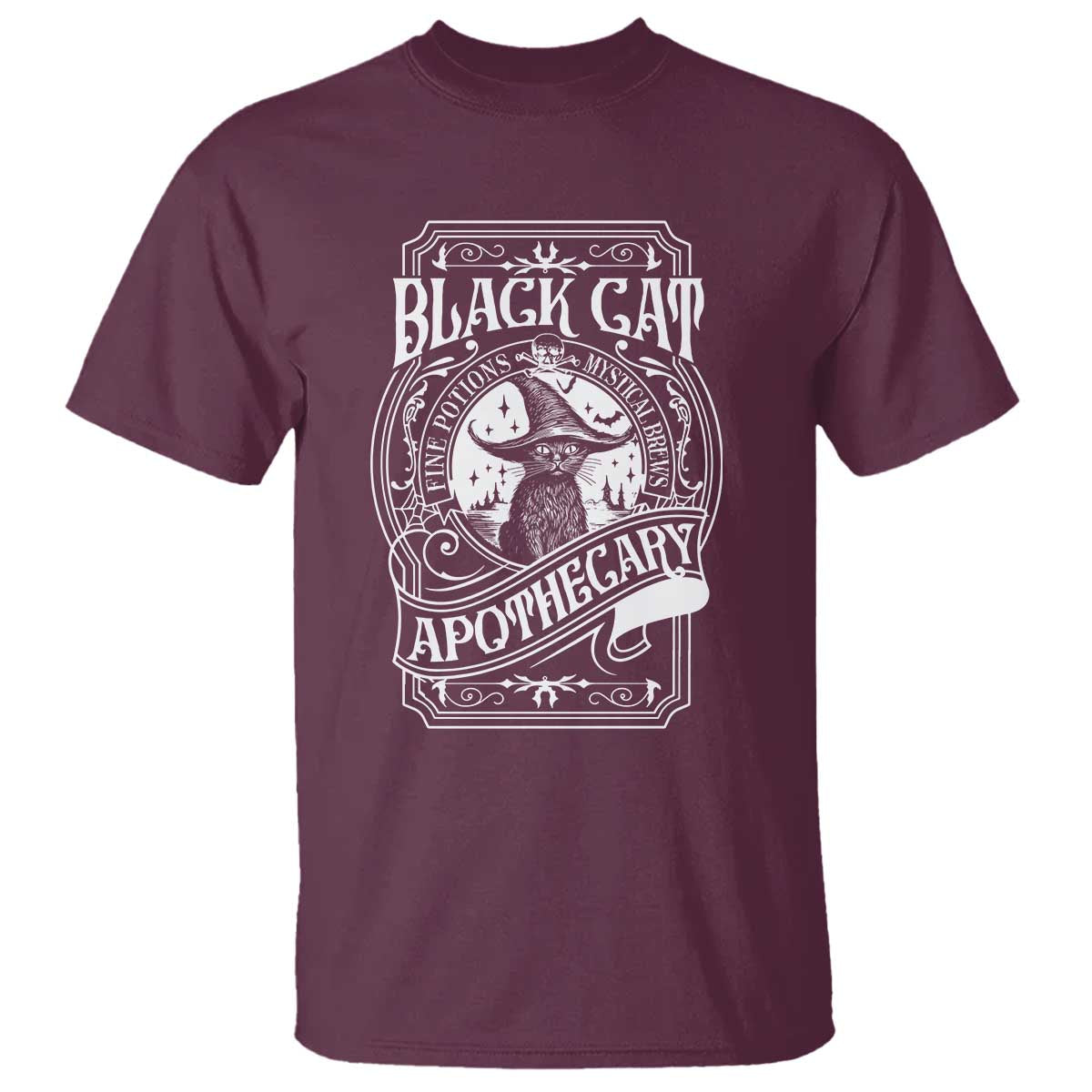 Black Cat Witch T Shirt Salem Apothecary Halloween TS09 Maroon Print Your Wear