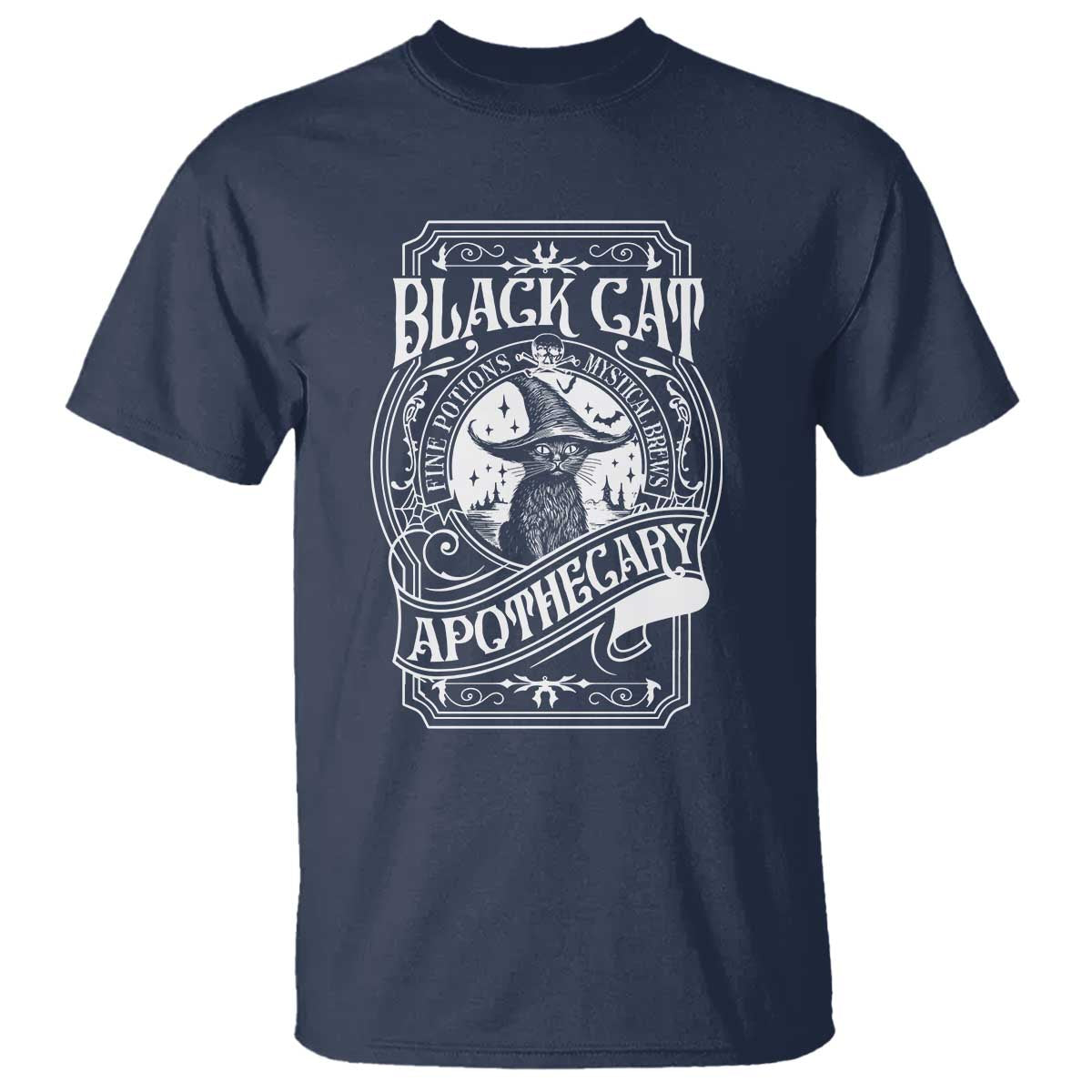 Black Cat Witch T Shirt Salem Apothecary Halloween TS09 Navy Print Your Wear