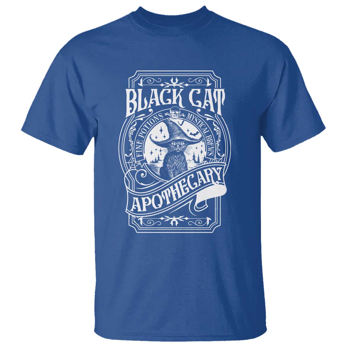 Black Cat Witch T Shirt Salem Apothecary Halloween TS09 Royal Blue Print Your Wear