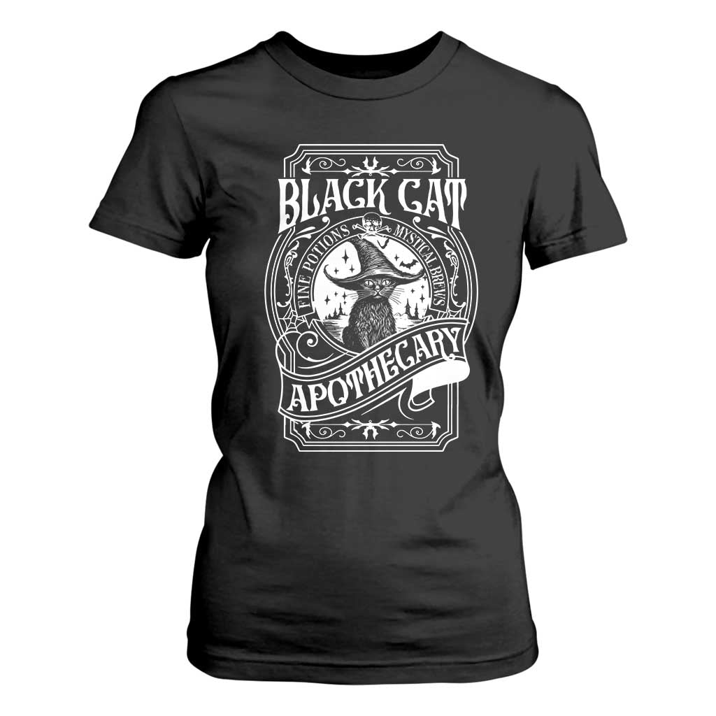 Black Cat Witch T Shirt For Women Salem Apothecary Halloween TS09 Black Print Your Wear