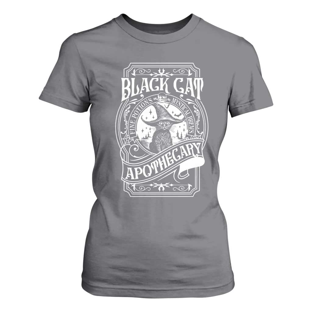 Black Cat Witch T Shirt For Women Salem Apothecary Halloween TS09 Charcoal Print Your Wear