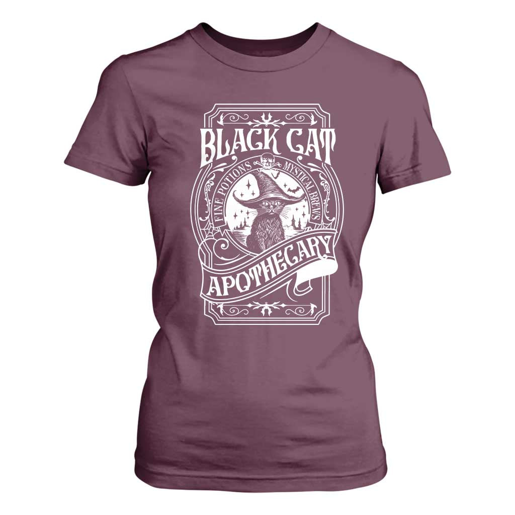 Black Cat Witch T Shirt For Women Salem Apothecary Halloween TS09 Maroon Print Your Wear