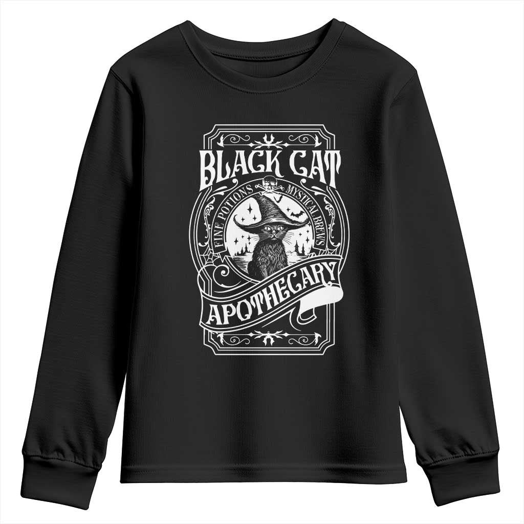 Black Cat Witch Youth Sweatshirt Salem Apothecary Halloween TS09 Black Print Your Wear