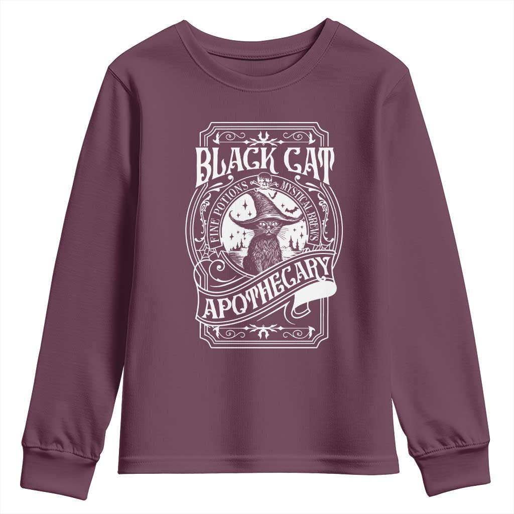 Black Cat Witch Youth Sweatshirt Salem Apothecary Halloween TS09 Maroon Print Your Wear