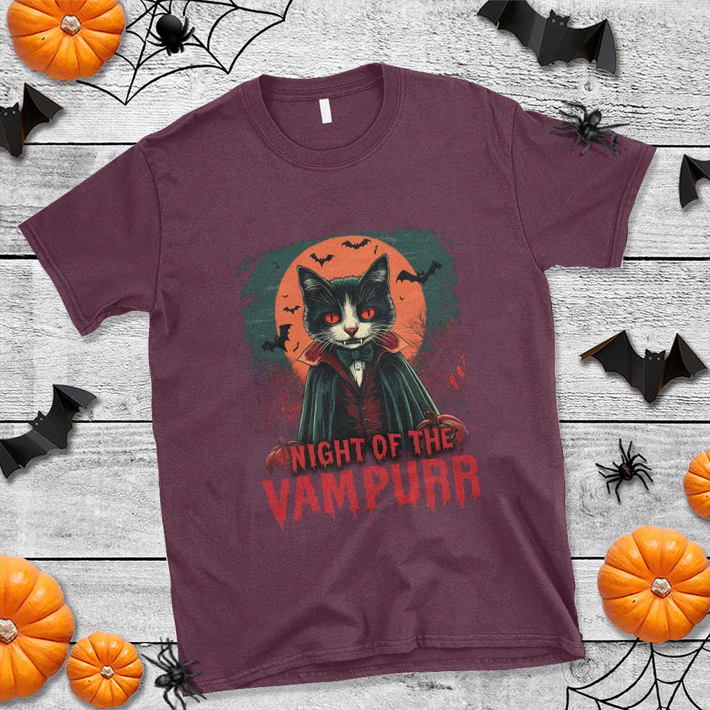 Halloween Vampire Cat T Shirt Night Of The Vampurr TS09 Maroon Print Your Wear