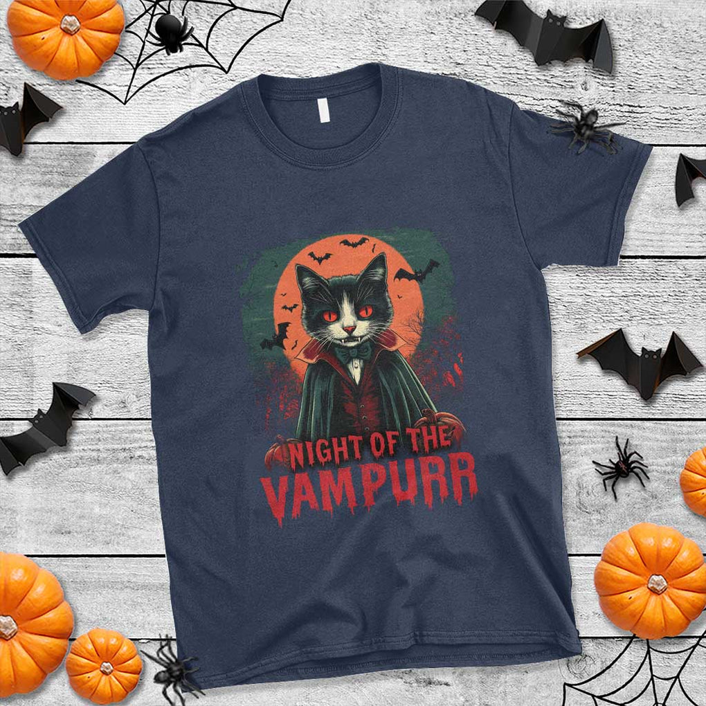 Halloween Vampire Cat T Shirt Night Of The Vampurr TS09 Navy Print Your Wear