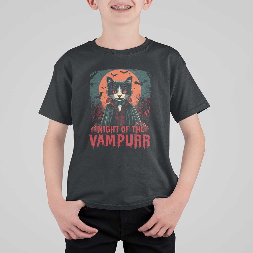 Halloween Vampire Cat T Shirt For Kid Night Of The Vampurr TS09 Black Print Your Wear