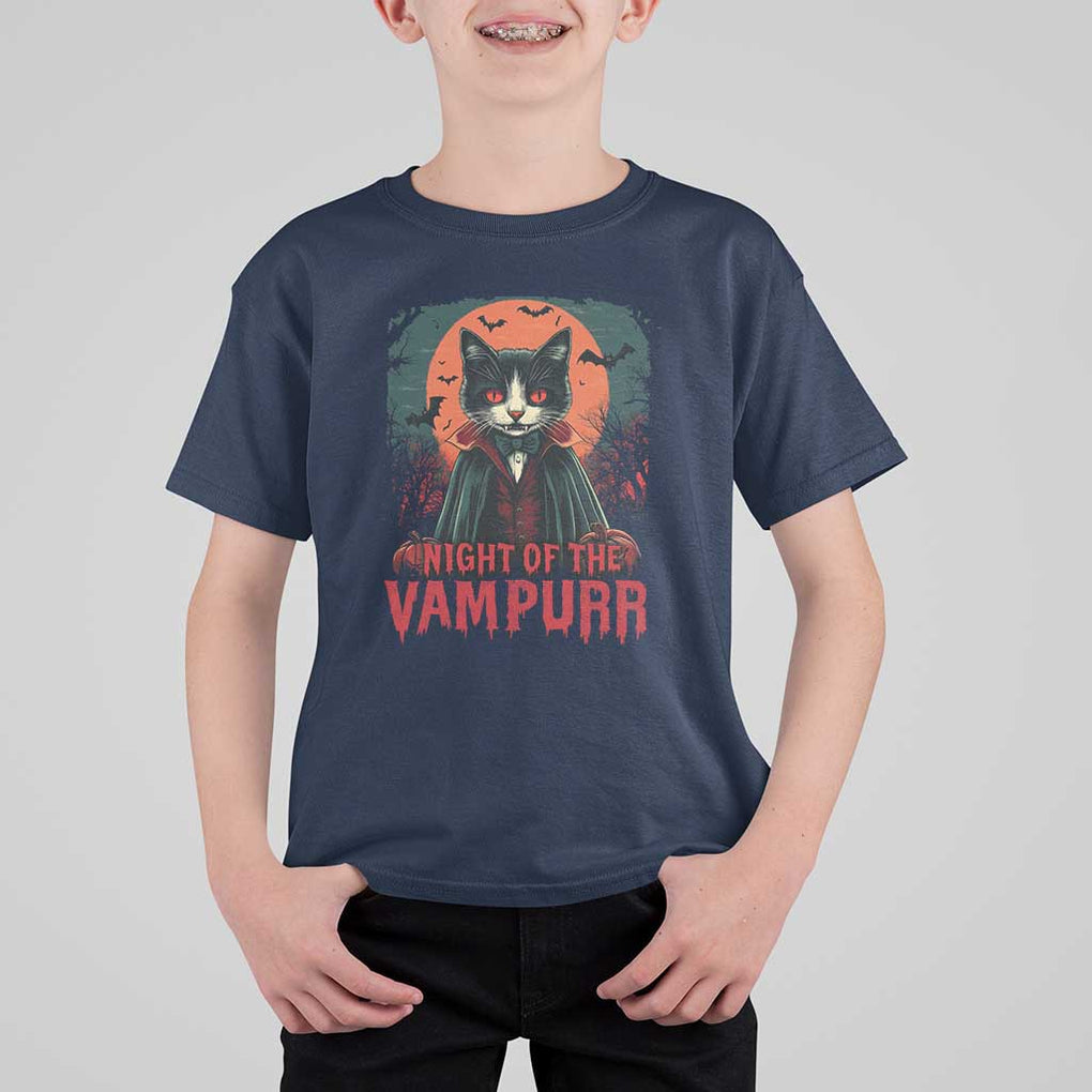 Halloween Vampire Cat T Shirt For Kid Night Of The Vampurr TS09 Navy Print Your Wear