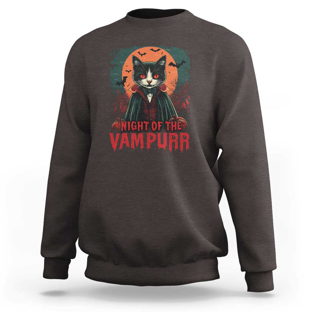 Halloween Vampire Cat Sweatshirt Night Of The Vampurr TS09 Dark Chocolate Print Your Wear