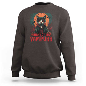Halloween Vampire Cat Sweatshirt Night Of The Vampurr TS09 Dark Chocolate Print Your Wear