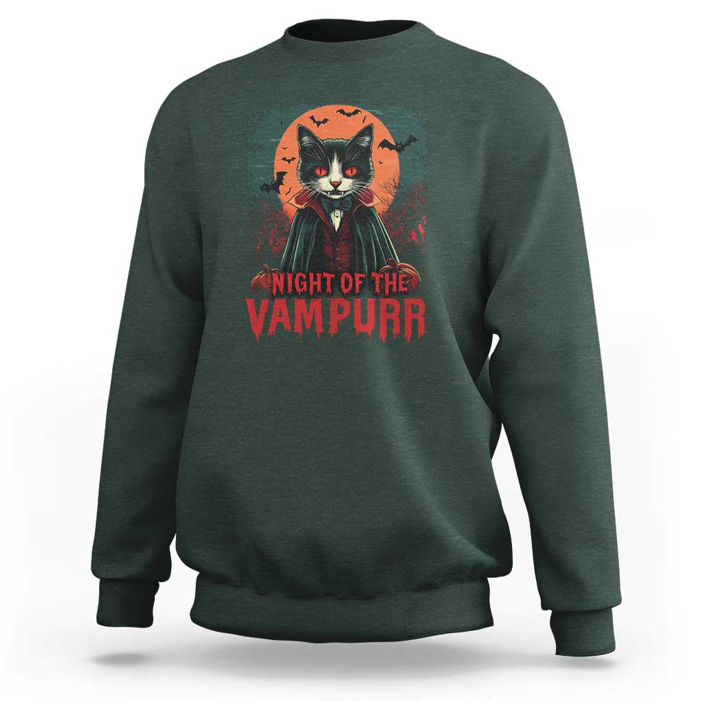 Halloween Vampire Cat Sweatshirt Night Of The Vampurr TS09 Dark Forest Green Print Your Wear