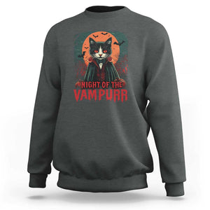 Halloween Vampire Cat Sweatshirt Night Of The Vampurr TS09 Dark Heather Print Your Wear