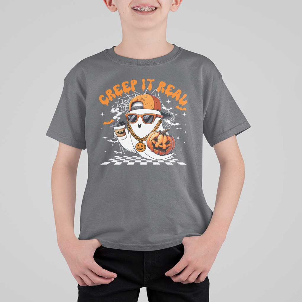 Funny Halloween Hip Hop T Shirt For Kid Creep It Real Gangster Ghost TS09 Charcoal Print Your Wear