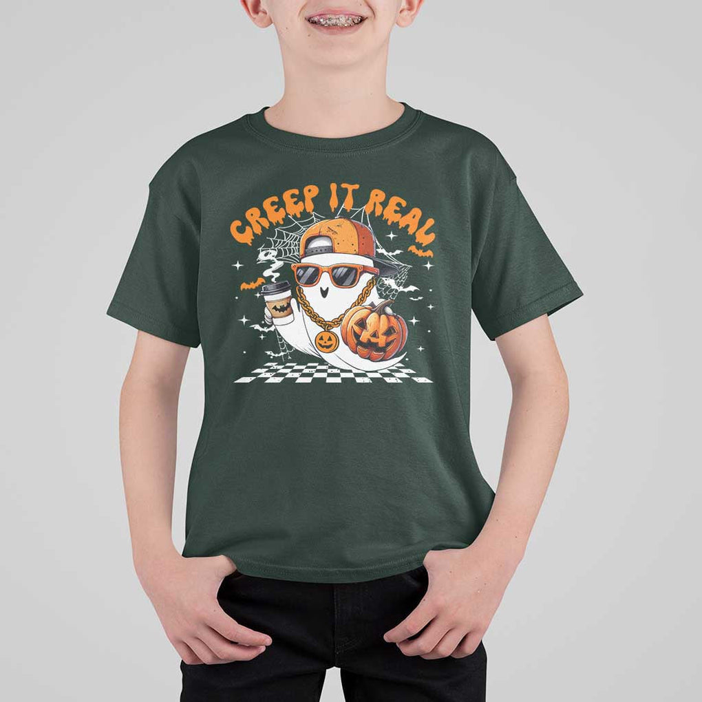 Funny Halloween Hip Hop T Shirt For Kid Creep It Real Gangster Ghost TS09 Dark Forest Green Print Your Wear