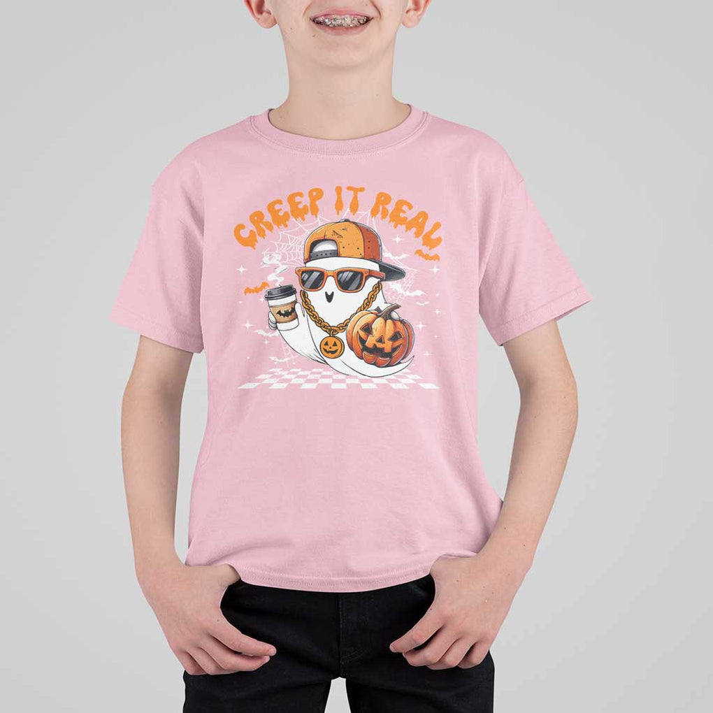 Funny Halloween Hip Hop T Shirt For Kid Creep It Real Gangster Ghost TS09 Light Pink Print Your Wear