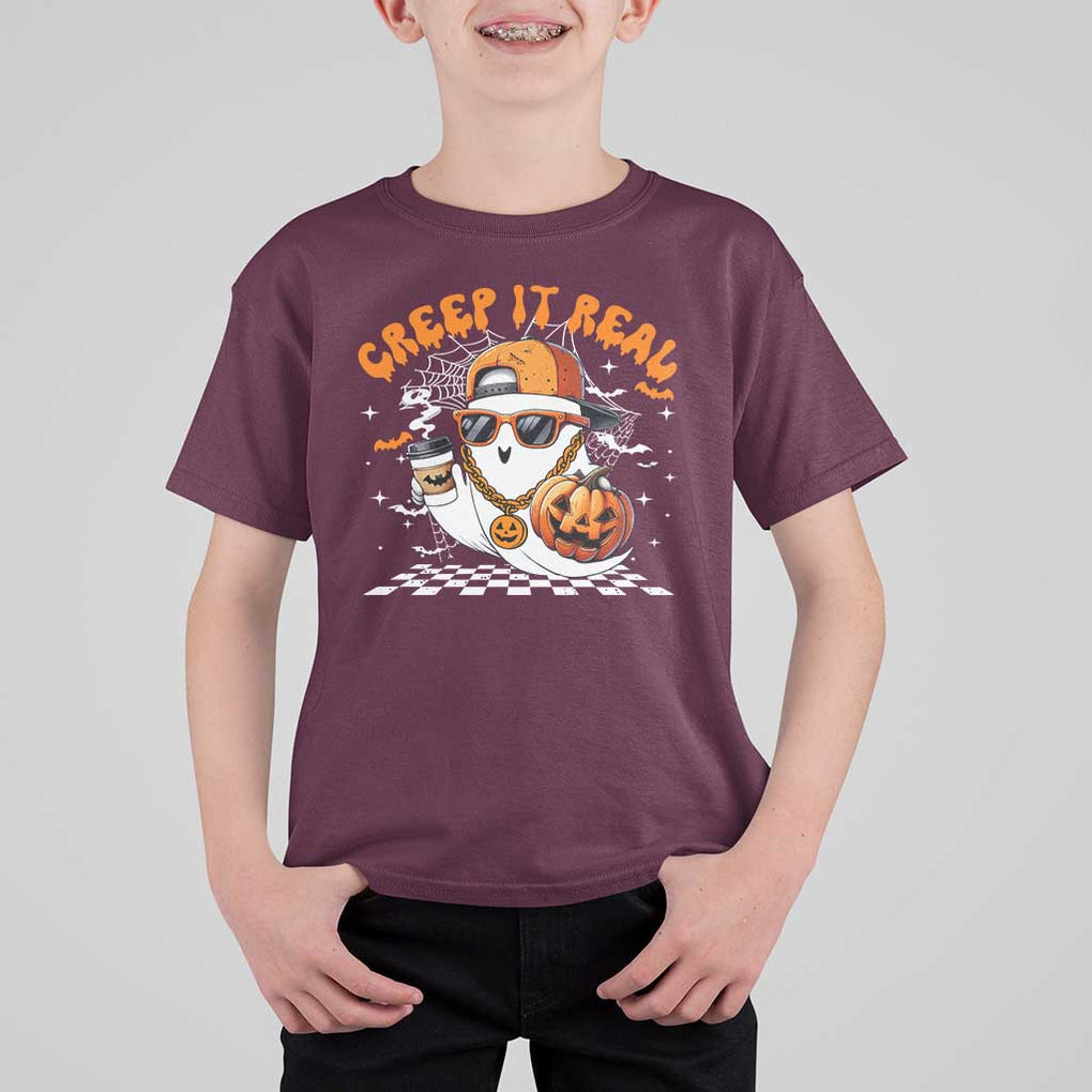 Funny Halloween Hip Hop T Shirt For Kid Creep It Real Gangster Ghost TS09 Maroon Print Your Wear