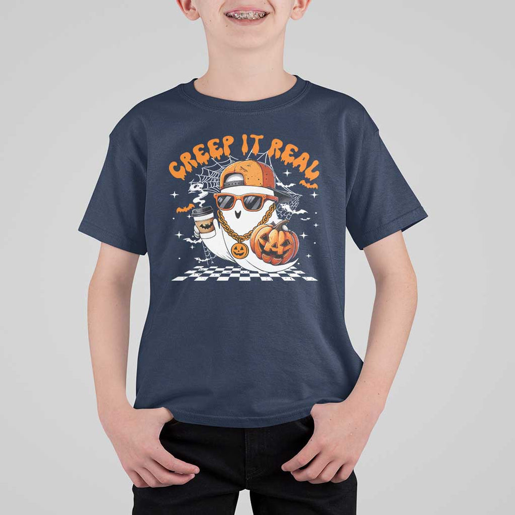 Funny Halloween Hip Hop T Shirt For Kid Creep It Real Gangster Ghost TS09 Navy Print Your Wear