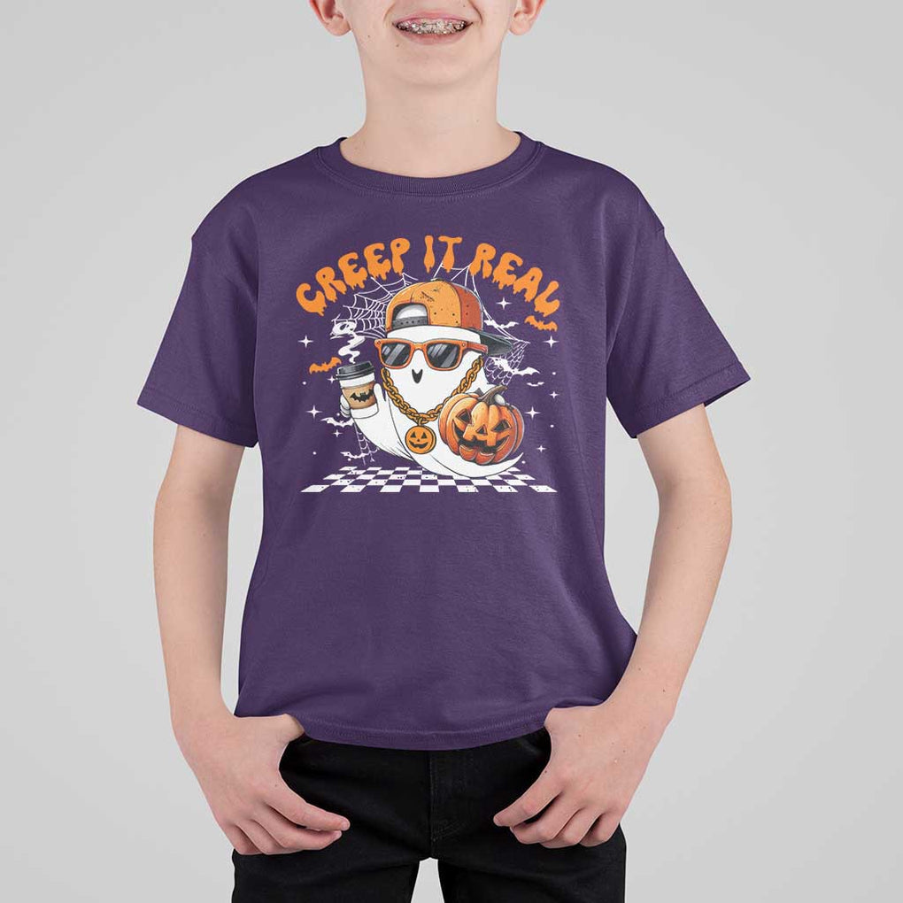 Funny Halloween Hip Hop T Shirt For Kid Creep It Real Gangster Ghost TS09 Purple Print Your Wear