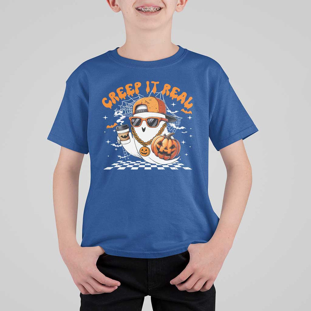Funny Halloween Hip Hop T Shirt For Kid Creep It Real Gangster Ghost TS09 Royal Blue Print Your Wear