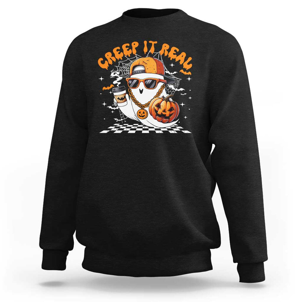 Funny Halloween Hip Hop Sweatshirt Creep It Real Gangster Ghost TS09 Black Print Your Wear
