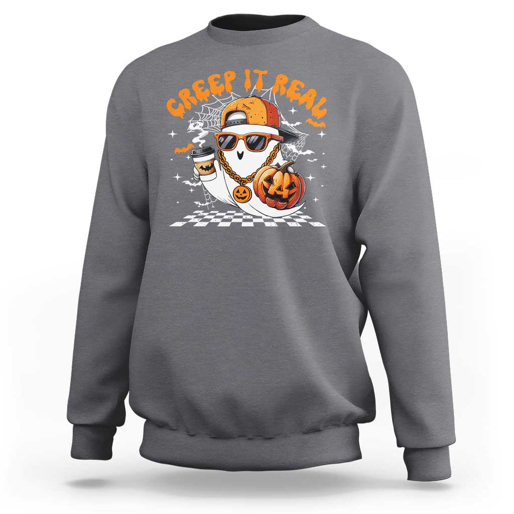 Funny Halloween Hip Hop Sweatshirt Creep It Real Gangster Ghost TS09 Charcoal Print Your Wear