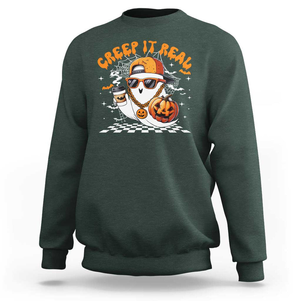 Funny Halloween Hip Hop Sweatshirt Creep It Real Gangster Ghost TS09 Dark Forest Green Print Your Wear