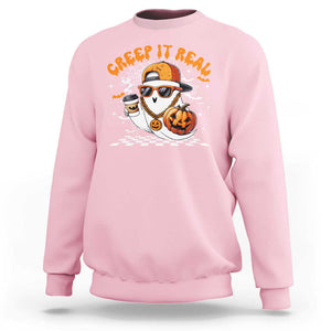 Funny Halloween Hip Hop Sweatshirt Creep It Real Gangster Ghost TS09 Light Pink Print Your Wear