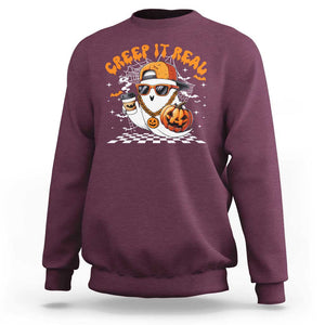 Funny Halloween Hip Hop Sweatshirt Creep It Real Gangster Ghost TS09 Maroon Print Your Wear