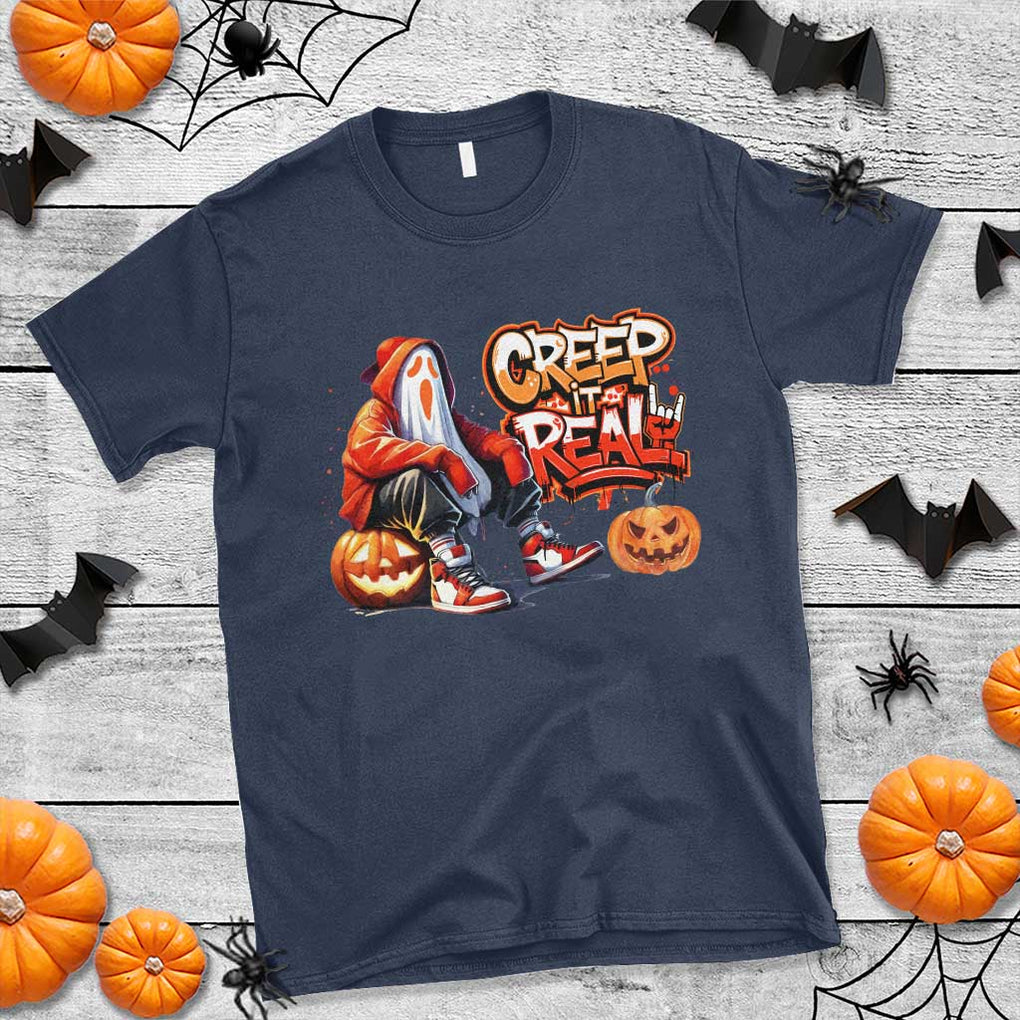 Funny Halloween Hip Hop T Shirt Creep It Real Cool Ghost Old School TS09 Navy Print Your Wear
