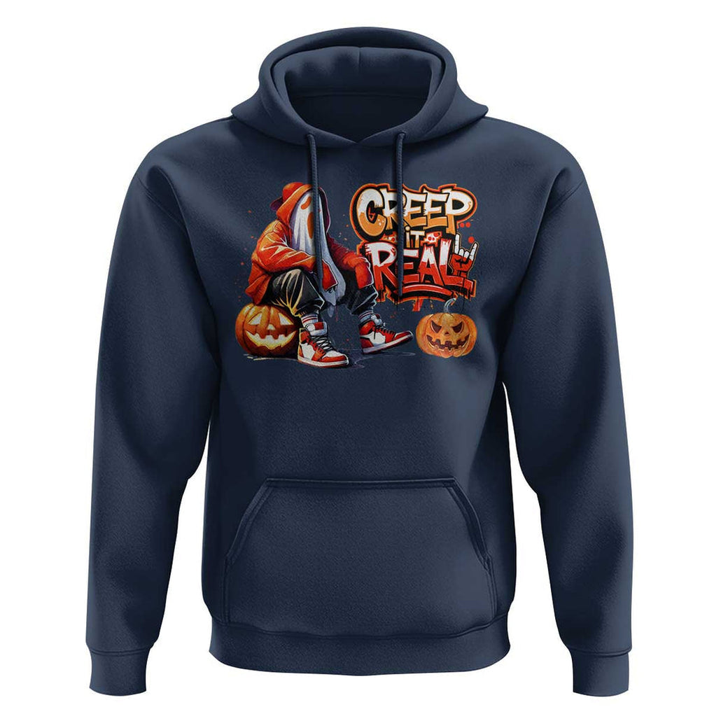 Funny Halloween Hip Hop Hoodie Creep It Real Cool Ghost Old School TS09 Navy Print Your Wear