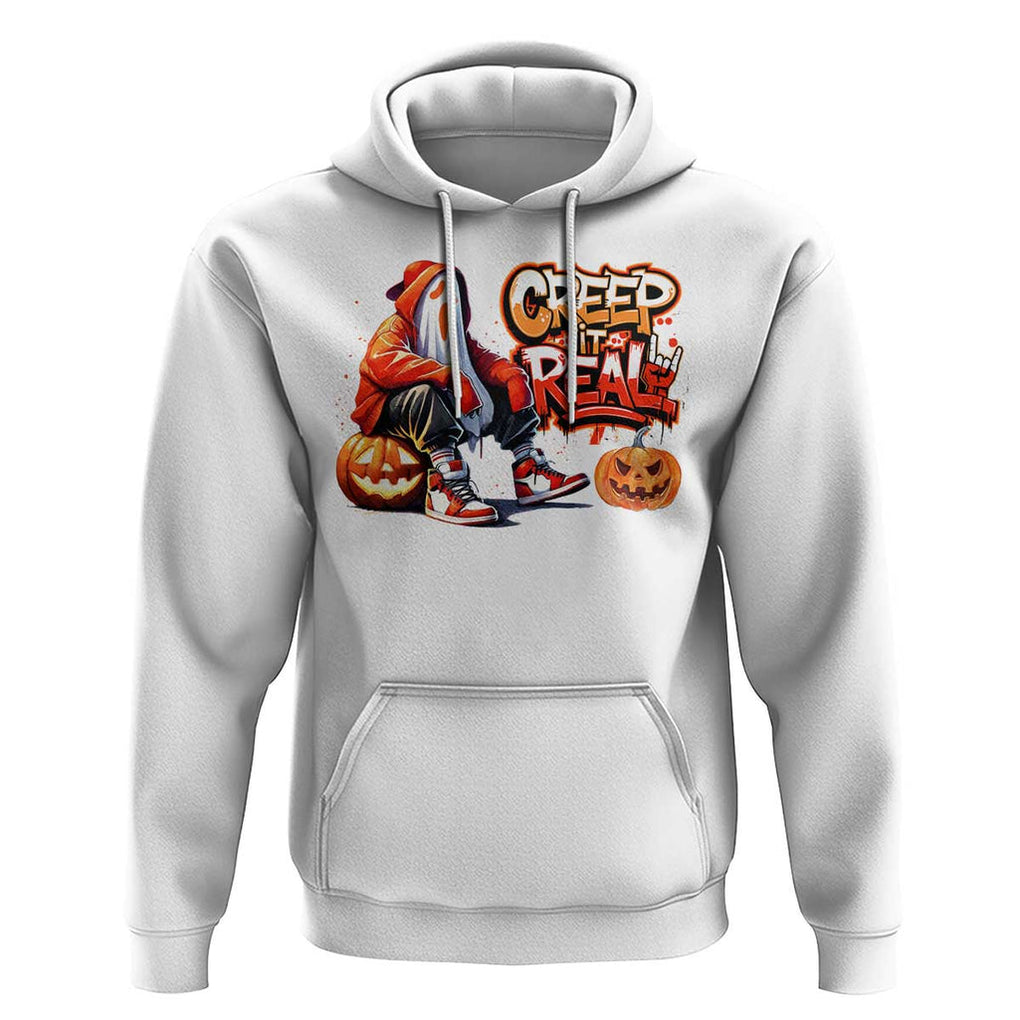 Funny Halloween Hip Hop Hoodie Creep It Real Cool Ghost Old School TS09 White Print Your Wear
