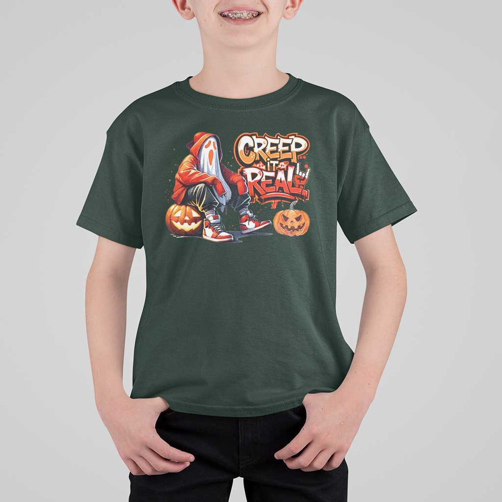 Funny Halloween Hip Hop T Shirt For Kid Creep It Real Cool Ghost Old School TS09 Dark Forest Green Print Your Wear