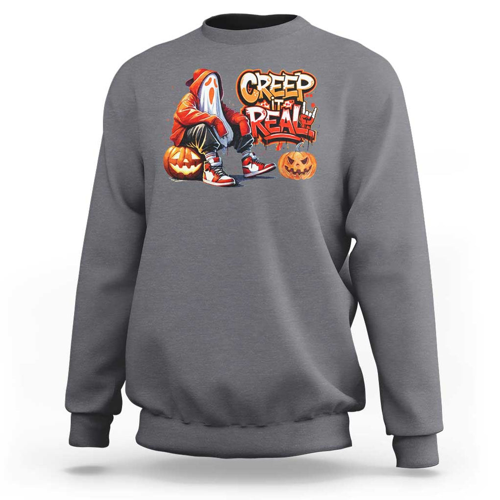 Funny Halloween Hip Hop Sweatshirt Creep It Real Cool Ghost Old School TS09 Charcoal Print Your Wear