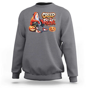 Funny Halloween Hip Hop Sweatshirt Creep It Real Cool Ghost Old School TS09 Charcoal Print Your Wear