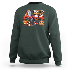 Funny Halloween Hip Hop Sweatshirt Creep It Real Cool Ghost Old School TS09 Dark Forest Green Print Your Wear