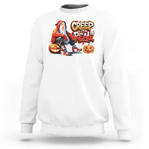 Funny Halloween Hip Hop Sweatshirt Creep It Real Cool Ghost Old School TS09 White Print Your Wear