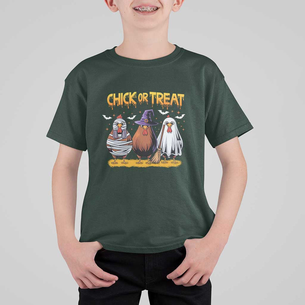 Funny Halloween T Shirt For Kid Chick Or Treat Spooky Chicken TS09 Dark Forest Green Print Your Wear