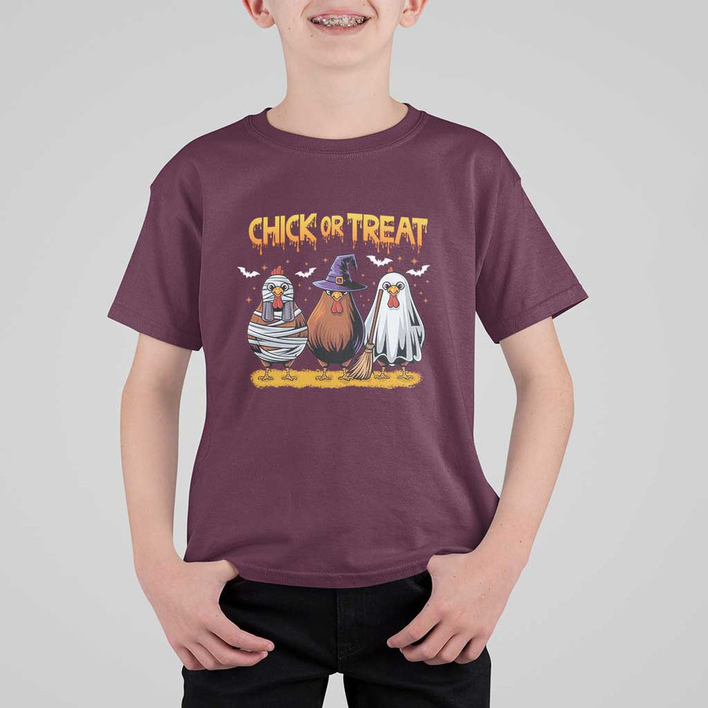 Funny Halloween T Shirt For Kid Chick Or Treat Spooky Chicken TS09 Maroon Print Your Wear