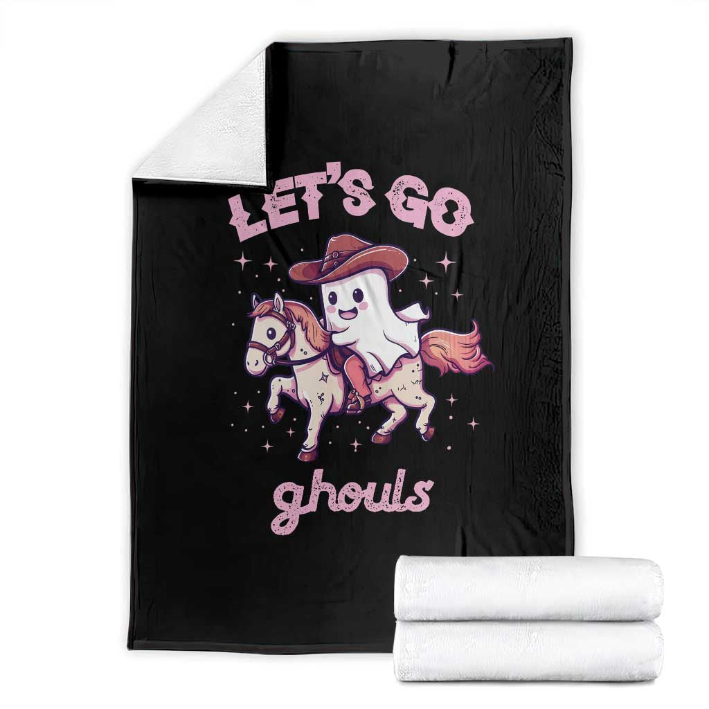 Halloween Cowboy Throw Blanket Let's Go Ghouls Ghost Riding Horse TS09 Black Print Your Wear