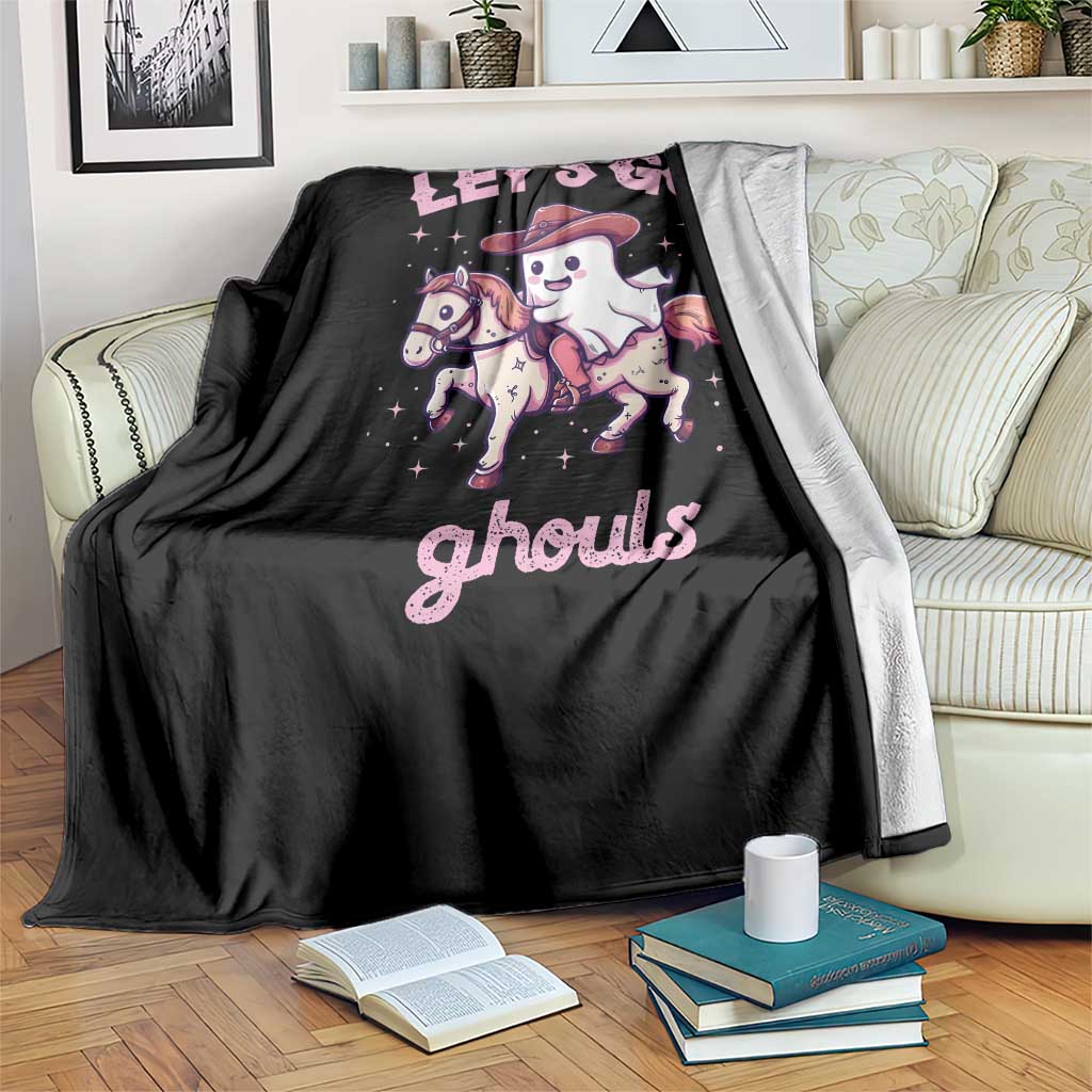Halloween Cowboy Throw Blanket Let's Go Ghouls Ghost Riding Horse TS09 Print Your Wear