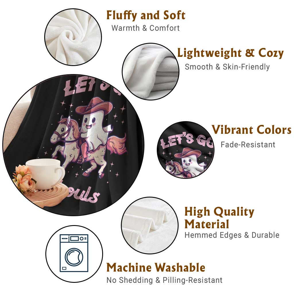 Halloween Cowboy Throw Blanket Let's Go Ghouls Ghost Riding Horse TS09 Print Your Wear